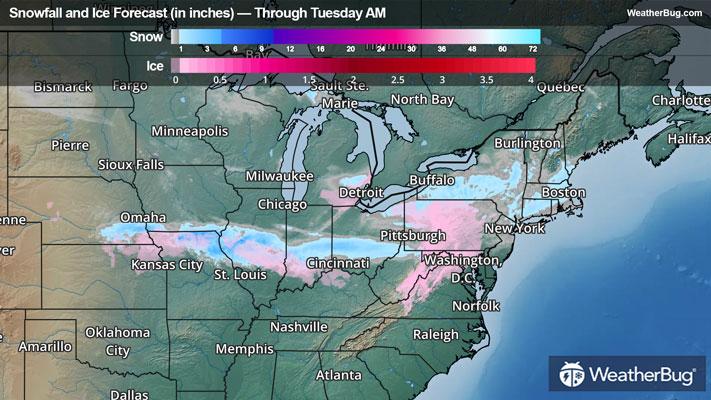 Snow and Ice Accumulations through Tuesday AM