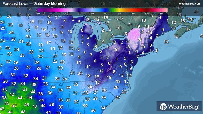Saturday morning low temperatures