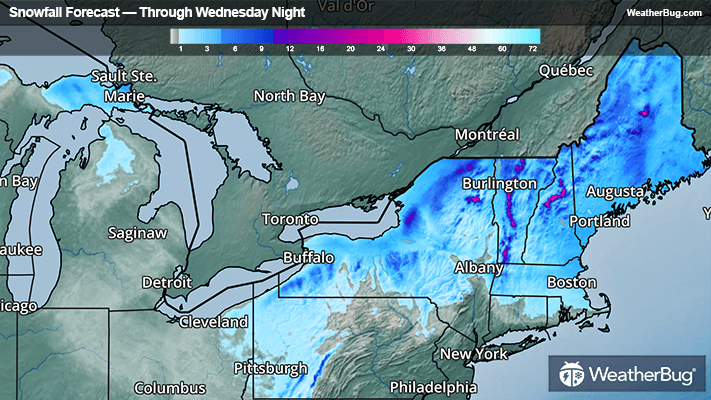 Snowfall forecast through Wednesday morning
